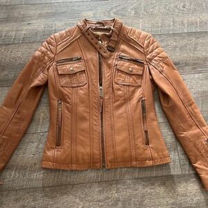 Micheal Kors Brown Soft Leather Moto Jacket Size Small